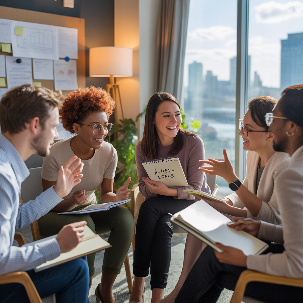 Séance de coaching en groupe, collaboratif