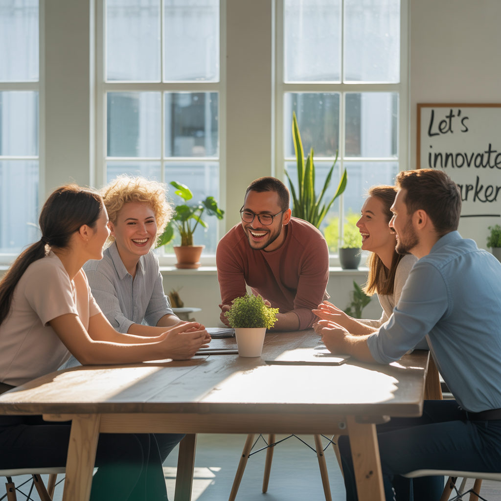 Groupe de personnes diverses discutant et souriant