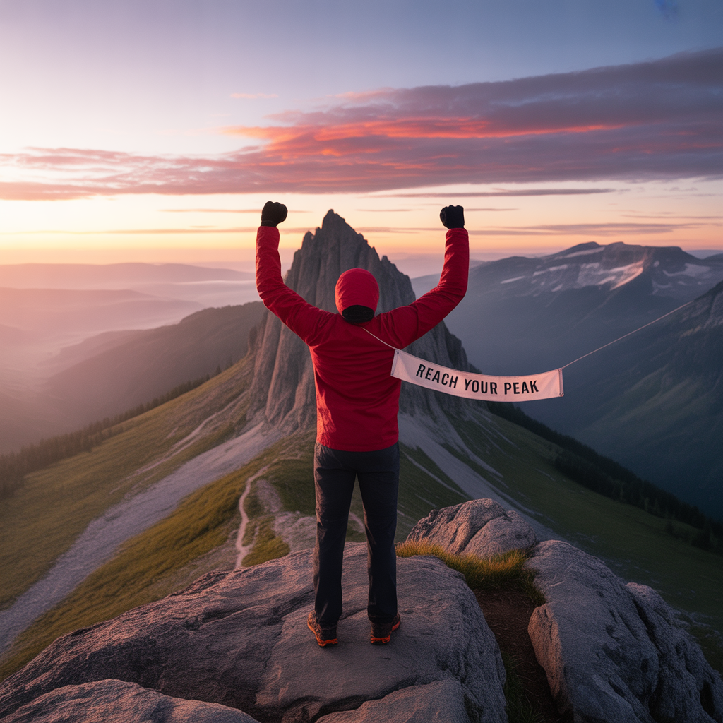 Personne atteignant le sommet d'une montagne